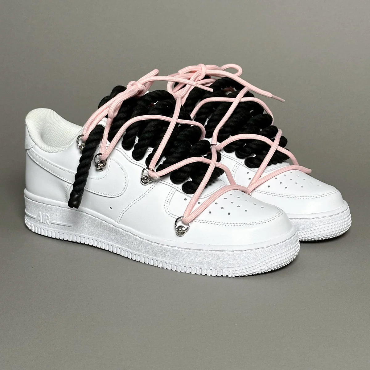 Af1 blanc Rope noir & lacet rose