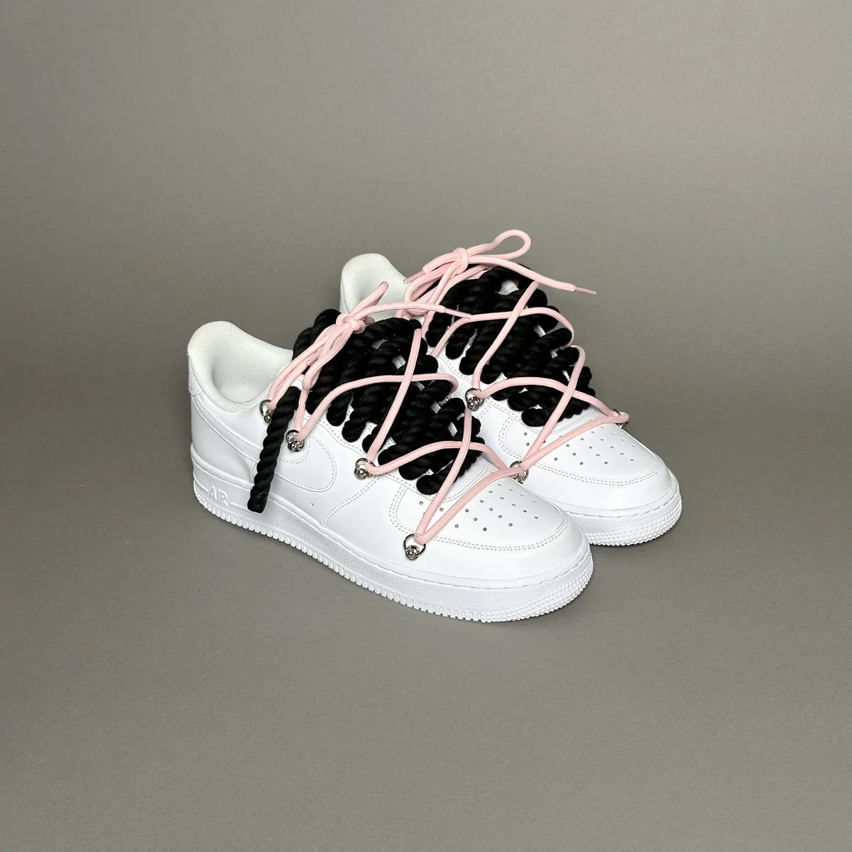 Af1 blanc Rope noir & lacet rose