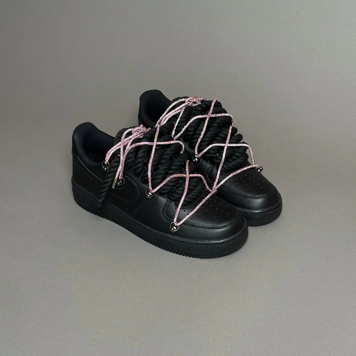 Af1 noir Rope noir & lacet strass violet rose