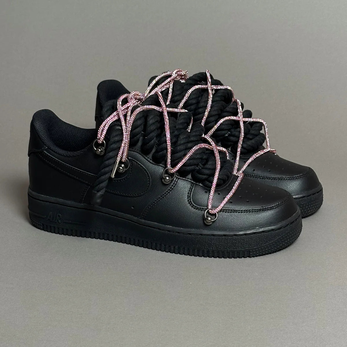 Af1 noir Rope noir & lacet strass violet rose