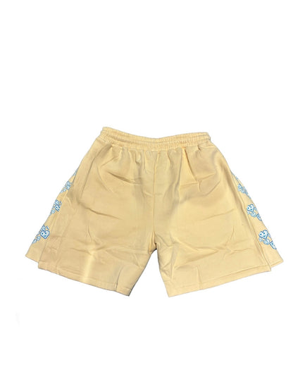 BEIGE SHORTS BLUE HEART LOGO ZIPED