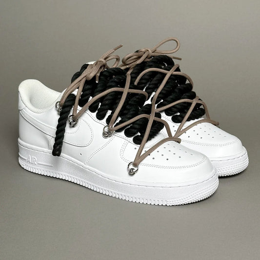 Af1 blanc Rope noir & lacet beige foncé