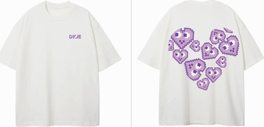 T-SHIRT MIXTE BLANC HEART PIXEL VIOLET