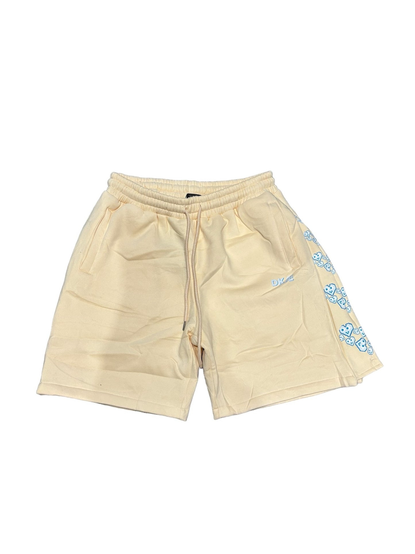 BEIGE SHORTS BLUE HEART LOGO ZIPED