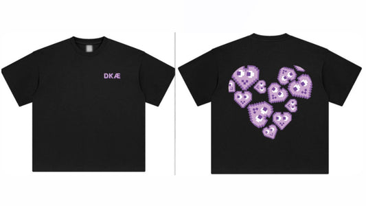 BLACK HEART PIXEL PURPLE T-SHIRT